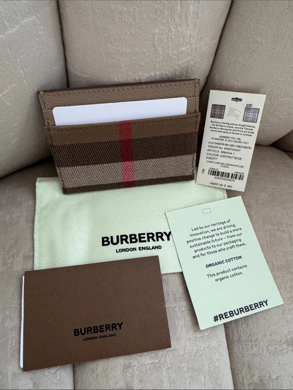 Burberry Chestnut Beige and Red Striped Card Holder